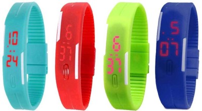 NS18 Silicone Led Magnet Band Combo of 4 Sky Blue, Red, Green And Blue Digital Watch  - For Boys & Girls   Watches  (NS18)