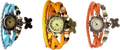 NS18 Vintage Butterfly Rakhi Watch Combo of 3 Sky Blue, Yellow And Orange Analog Watch  - For Women   Watches  (NS18)