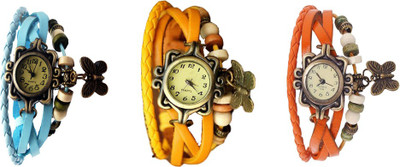 

Kissu Vintage Rakhi Watch Combo of 3 Sky Blue, Yellow And Orange Watch - For Women