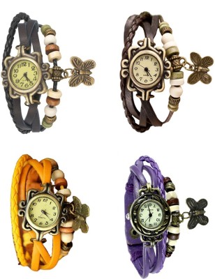 NS18 Vintage Butterfly Rakhi Combo of 4 Black, Yellow, Brown And Purple Analog Watch  - For Women   Watches  (NS18)