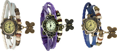 

Kissu Vintage Rakhi Watch Combo of 3 White, Purple And Blue Watch - For Women