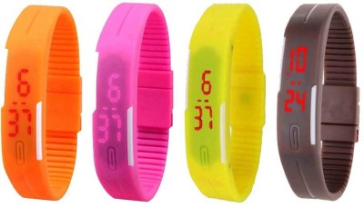 NS18 Silicone Led Magnet Band Combo of 4 Orange, Pink, Yellow And Brown Digital Watch  - For Boys & Girls   Watches  (NS18)