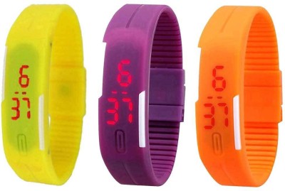 NS18 Silicone Led Magnet Band Combo of 3 Yellow, Purple And Orange Digital Watch  - For Boys & Girls   Watches  (NS18)