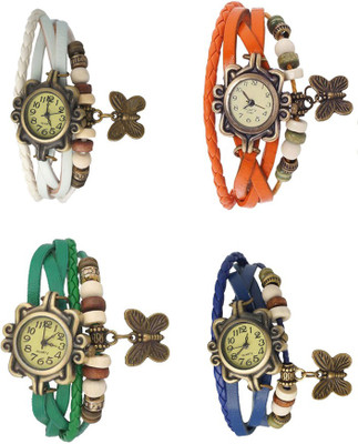 NS18 Vintage Butterfly Rakhi Combo of 4 White, Green, Orange And Blue Analog Watch  - For Women   Watches  (NS18)