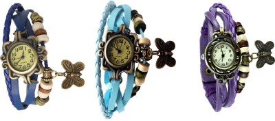 NS18 Vintage Butterfly Rakhi Watch Combo of 3 Blue, Sky Blue And Purple Analog Watch  - For Women   Watches  (NS18)