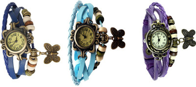 

NS18 Vintage Butterfly Rakhi Watch Combo of 3 Blue, Sky Blue And Purple Watch - For Women