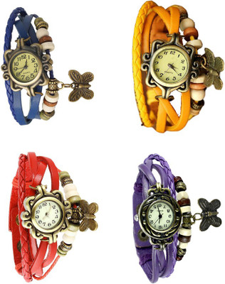 

NS18 Vintage Butterfly Rakhi Combo of 4 Blue, Red, Yellow And Purple Watch - For Women