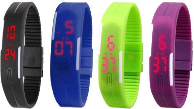 NS18 Silicone Led Magnet Band Watch Combo of 4 Black, Blue, Green And Purple Digital Watch  - For Couple   Watches  (NS18)