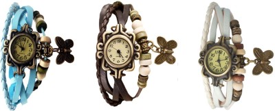 NS18 Vintage Butterfly Rakhi Watch Combo of 3 Sky Blue, Brown And White Analog Watch  - For Women   Watches  (NS18)