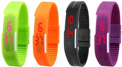 NS18 Silicone Led Magnet Band Watch Combo of 4 Green, Orange, Black And Purple Digital Watch  - For Couple   Watches  (NS18)