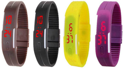 View NS18 Silicone Led Magnet Band Watch Combo of 4 Brown, Black, Yellow And Purple Digital Watch  - For Couple Wrist Watches Price Online(NS18)