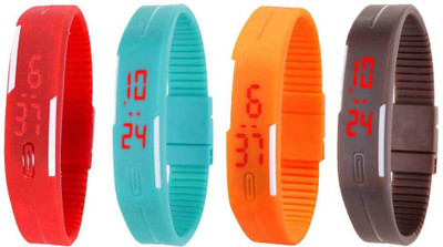 

Kissu Led Magnet Band Combo of 4 Red, Sky Blue, Orange And Brown Watch - For Men & Women