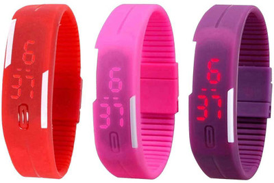 

NS18 Silicone Led Magnet Band Combo of 3 Red, Pink And Purple Watch - For Boys & Girls