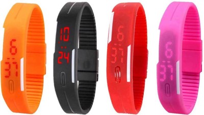 NS18 Silicone Led Magnet Band Watch Combo of 4 Orange, Black, Red And Pink Digital Watch  - For Couple   Watches  (NS18)