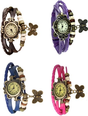 NS18 Vintage Butterfly Rakhi Combo of 4 Brown, Blue, Purple And Pink Analog Watch  - For Women   Watches  (NS18)