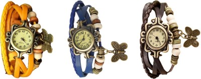 NS18 Vintage Butterfly Rakhi Watch Combo of 3 Yellow, Blue And Brown Analog Watch  - For Women   Watches  (NS18)
