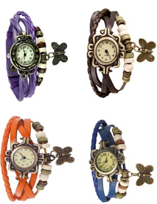NS18 Vintage Butterfly Rakhi Combo of 4 Purple, Orange, Brown And Blue Analog Watch  - For Women   Watches  (NS18)