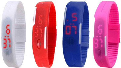 

NS18 Silicone Led Magnet Band Combo of 4 White, Red, Blue And Pink Watch - For Boys & Girls