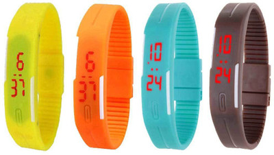 

NS18 Silicone Led Magnet Band Combo of 4 Yellow, Orange, Sky Blue And Brown Watch - For Boys & Girls