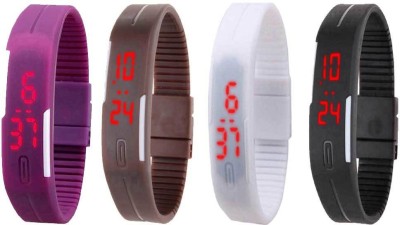 NS18 Silicone Led Magnet Band Combo of 4 Purple, Brown, White And Black Digital Watch  - For Boys & Girls   Watches  (NS18)