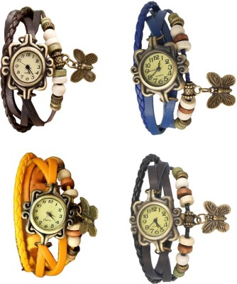 NS18 Vintage Butterfly Rakhi Combo of 4 Brown, Yellow, Blue And Black Analog Watch  - For Women   Watches  (NS18)