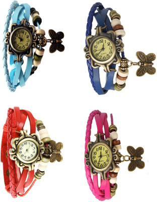 View NS18 Vintage Butterfly Rakhi Combo of 4 Sky Blue, Red, Blue And Pink Analog Watch  - For Women Wrist Watches Price Online(NS18)