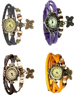 NS18 Vintage Butterfly Rakhi Combo of 4 Black, Brown, Purple And Yellow Analog Watch  - For Women   Watches  (NS18)
