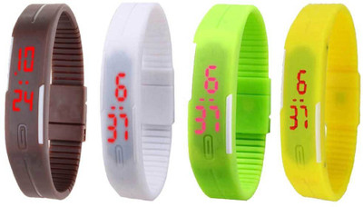 

NS18 Silicone Led Magnet Band Combo of 4 Brown, White, Green And Yellow Watch - For Boys & Girls