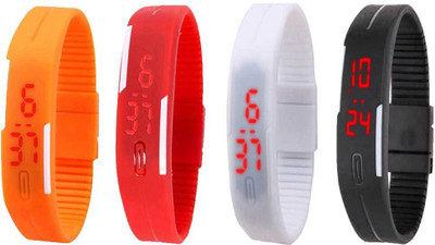 Kissu Led Magnet Band Combo of 4 Orange, Red, White And Black Watch - For Men & Women