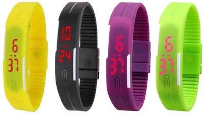 NS18 Silicone Led Magnet Band Combo of 4 Yellow, Black, Purple And Green Digital Watch  - For Boys & Girls   Watches  (NS18)