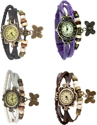 NS18 Vintage Butterfly Rakhi Combo of 4 Black, White, Purple And Brown Analog Watch  - For Women   Watches  (NS18)