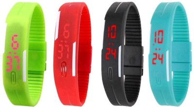 NS18 Silicone Led Magnet Band Watch Combo of 4 Green, Red, Black And Sky Blue Digital Watch  - For Couple   Watches  (NS18)