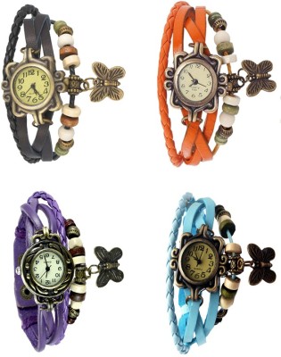 NS18 Vintage Butterfly Rakhi Combo of 4 Black, Purple, Orange And Sky Blue Analog Watch  - For Women   Watches  (NS18)