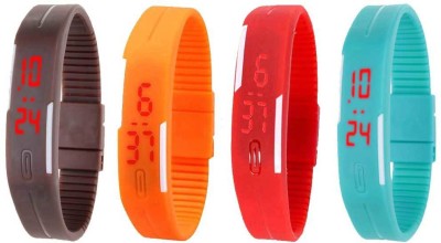NS18 Silicone Led Magnet Band Watch Combo of 4 Brown, Orange, Red And Sky Blue Digital Watch  - For Couple   Watches  (NS18)