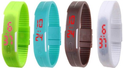 NS18 Silicone Led Magnet Band Combo of 4 Green, Sky Blue, Brown And White Digital Watch  - For Boys & Girls   Watches  (NS18)