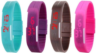 NS18 Silicone Led Magnet Band Combo of 4 Sky Blue, Purple, Brown And Pink Digital Watch  - For Boys & Girls   Watches  (NS18)