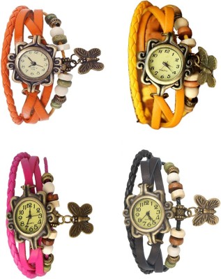 NS18 Vintage Butterfly Rakhi Combo of 4 Orange, Pink, Yellow And Black Analog Watch  - For Women   Watches  (NS18)
