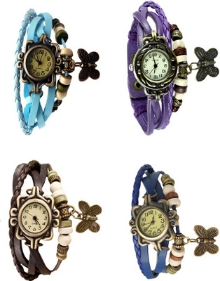 

Kissu Vintage Rakhi Combo of 4 Sky Blue, Brown, Purple And Blue Watch - For Women