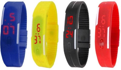 NS18 Silicone Led Magnet Band Watch Combo of 4 Blue, Yellow, Black And Red Digital Watch  - For Couple   Watches  (NS18)
