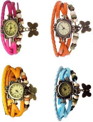 NS18 Vintage Butterfly Rakhi Combo of 4 Pink, Yellow, Orange And Sky Blue Analog Watch  - For Women   Watches  (NS18)