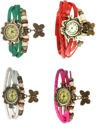 NS18 Vintage Butterfly Rakhi Combo of 4 Green, White, Red And Pink Analog Watch  - For Women   Watches  (NS18)