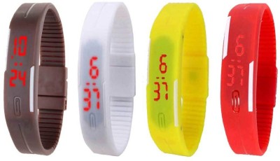 NS18 Silicone Led Magnet Band Watch Combo of 4 Brown, White, Yellow And Red Digital Watch  - For Couple   Watches  (NS18)