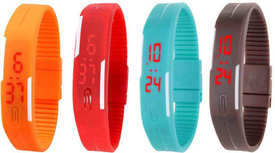 View NS18 Silicone Led Magnet Band Combo of 4 Orange, Red, Sky Blue And Brown Digital Watch  - For Boys & Girls Wrist Watches Price Online(NS18)