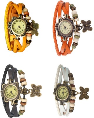 NS18 Vintage Butterfly Rakhi Combo of 4 Yellow, Black, Orange And White Analog Watch  - For Women   Watches  (NS18)