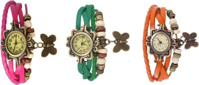 NS18 Vintage Butterfly Rakhi Watch Combo of 3 Pink, Green And Orange Analog Watch  - For Women   Watches  (NS18)