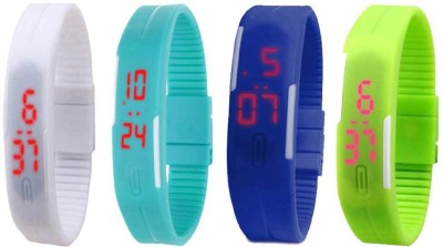 NS18 Silicone Led Magnet Band Combo of 4 White, Sky Blue, Blue And Green Digital Watch  - For Boys & Girls   Watches  (NS18)
