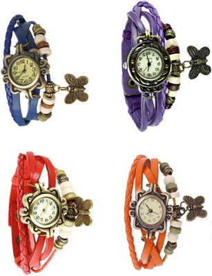 

NS18 Vintage Butterfly Rakhi Combo of 4 Blue, Red, Purple And Orange Watch - For Women