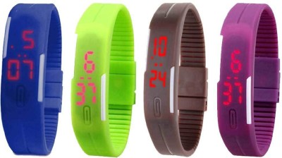 NS18 Silicone Led Magnet Band Watch Combo of 4 Blue, Green, Brown And Purple Digital Watch  - For Couple   Watches  (NS18)
