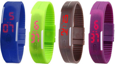 NS18 Silicone Led Magnet Band Watch Combo of 4 Blue, Green, Brown And Purple Digital Watch  - For Couple   Watches  (NS18)