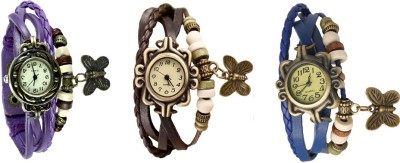 NS18 Vintage Butterfly Rakhi Watch Combo of 3 Purple, Brown And Blue Analog Watch  - For Women   Watches  (NS18)